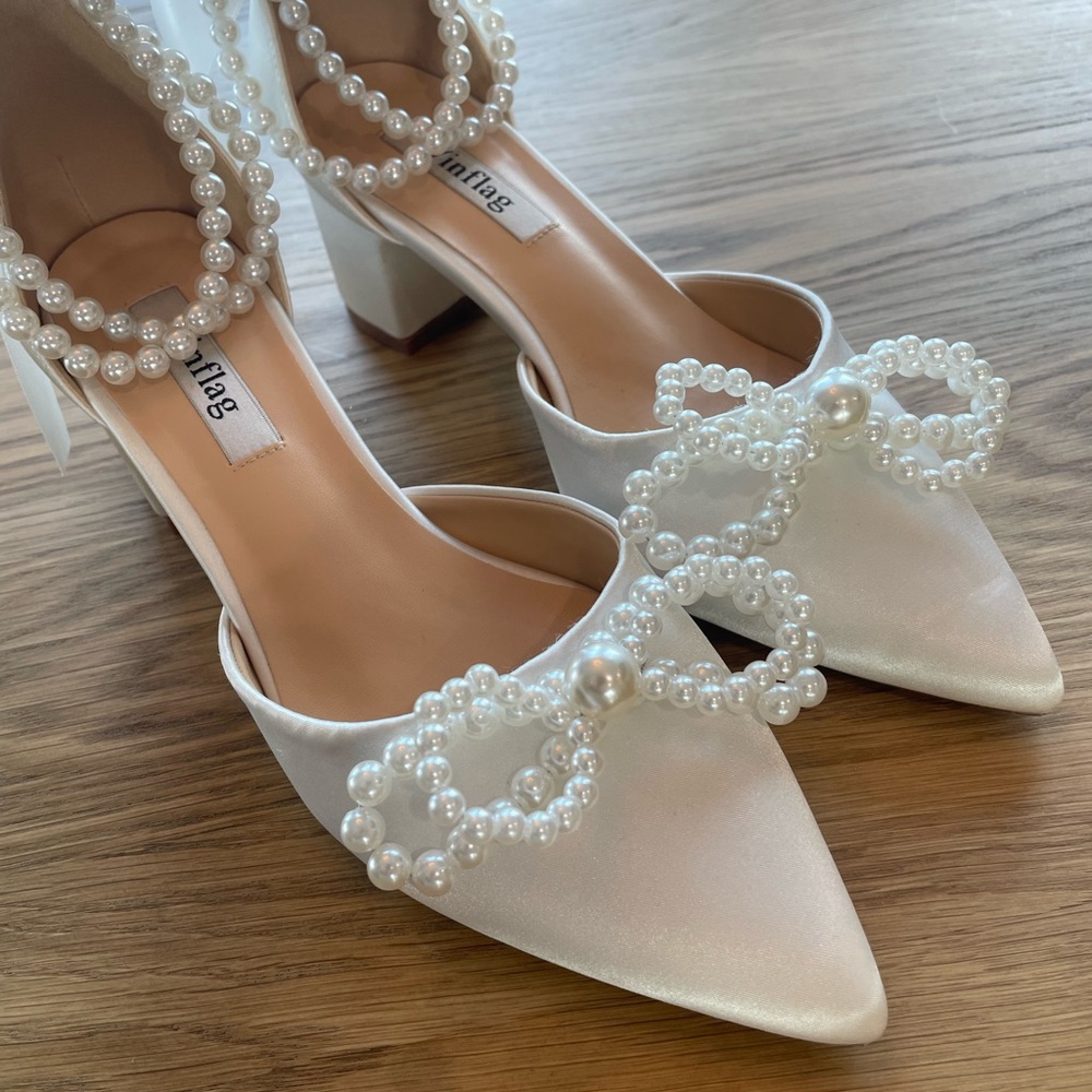 Elegant White Pearl Bridal Heels